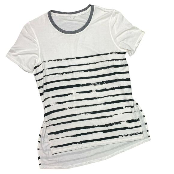 KIT and ACE | sz 2 Women's White/Black Stripe Crew Neck Boyfriend Fit Court Tee - Picture 1 of 5